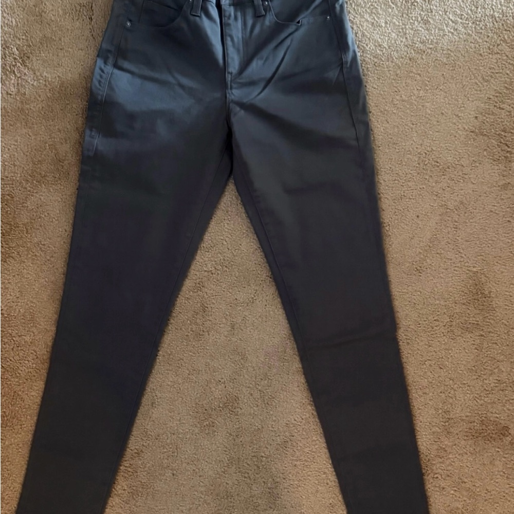 LuLaRoe Charcoal Gray Skinny Pants with Teal Tag Accent